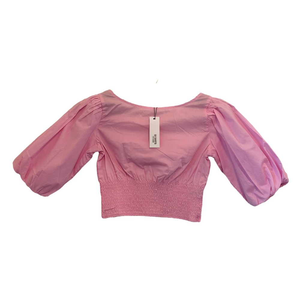 BB Dakota Steve Madden Pink Smocked Cropped Puff Sleeve Top Women's Medium NEW